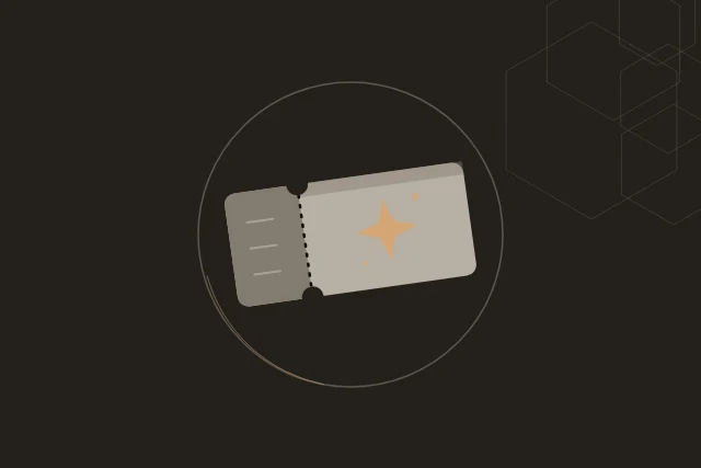Flat illustration of an event ticket with a spark mark, Tixmancer's card art